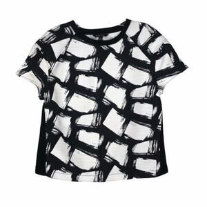 Banana Republic Womens Top Size XS White Black Short Sleeve Crew Neck Blouse